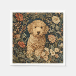Goldendoodle Puppy in William Morris Style Garden Servet
