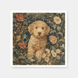 Goldendoodle Puppy in William Morris Style Garden Servet