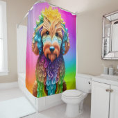 Goldendoodle Puppy Lil Dood Kleurrijk Douchegordijn (In situ)