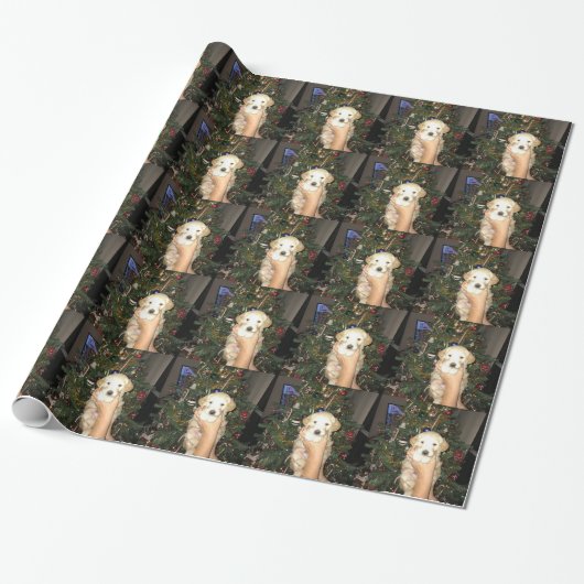 GoldenDoodle Puppy met kerstboom Cadeaupapier (Uitgerold)