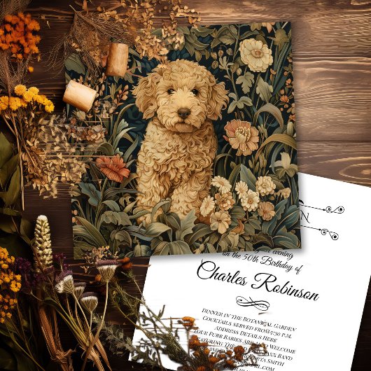 Goldendoodle Puppy William Morris Style Party Bedankkaart