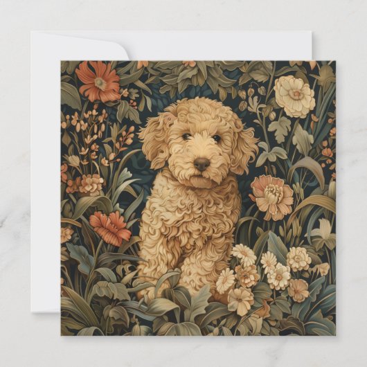 Goldendoodle Puppy William Morris Style Party Bedankkaart (Voorkant)