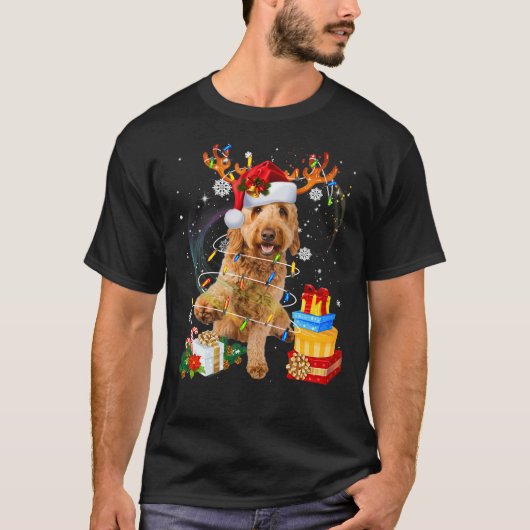 Goldendoodle Reindeer Santa Christmas Funny Dog Pa T-shirt (Voorkant)
