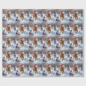 Goldendoodle Rent in de Sneeuw met Kerstmuts Cadeaupapier (Vlak)