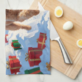 Goldendoodle Rent in Sneeuw met Kerstmuts Theedoek (Quarter Fold)
