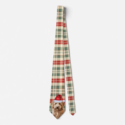 Goldendoodle Rood Groen Plaid Vakantie Kerstmis Stropdas (Voorkant)