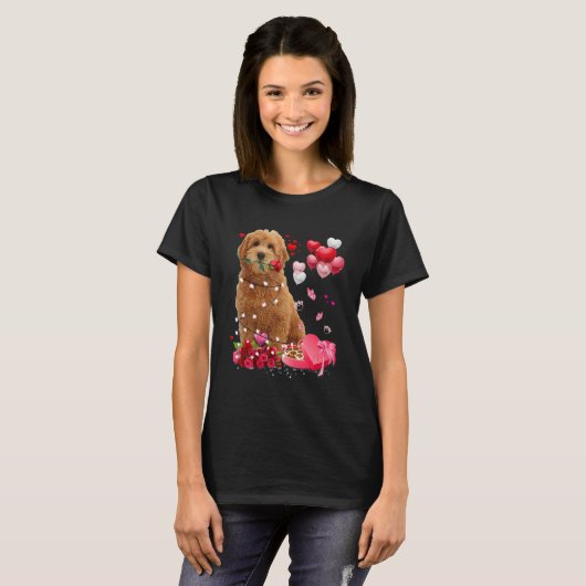Goldendoodle Rose Heart Happy Valentine Day Dog Mo T-shirt (Voorkant volledig)