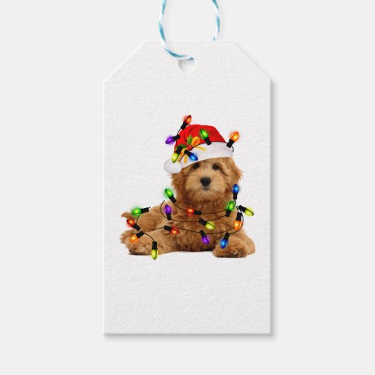 Goldendoodle Santa Dog Cadeaulabel (Voorkant)