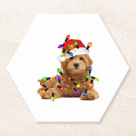 Goldendoodle Santa Dog Kartonnen Onderzetters (Voorkant)