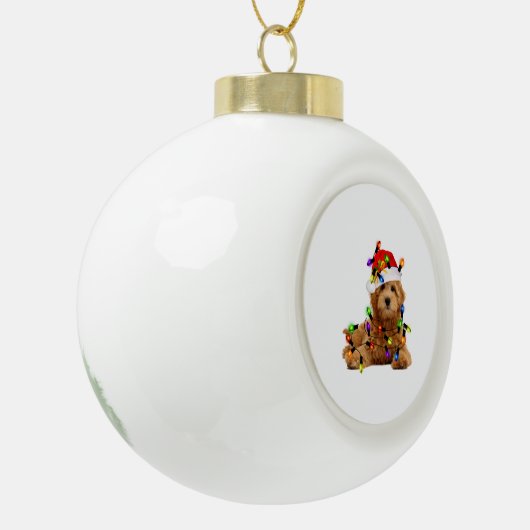 Goldendoodle Santa Dog Keramische Bal Ornament (Links)