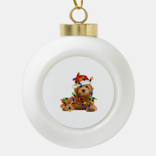 Goldendoodle Santa Dog Keramische Bal Ornament