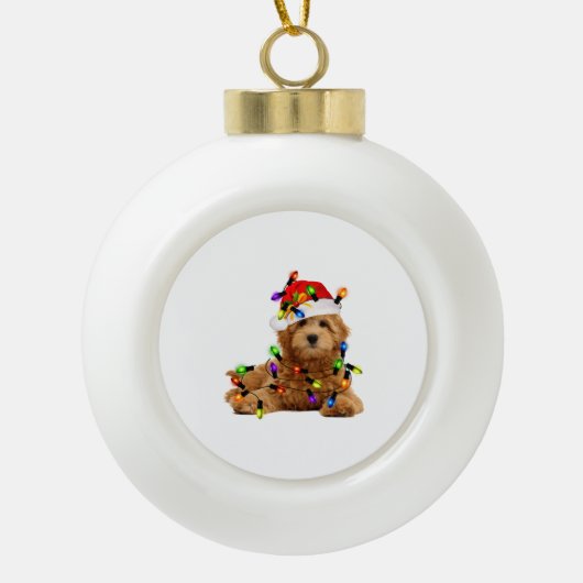 Goldendoodle Santa Dog Keramische Bal Ornament (Voorkant)