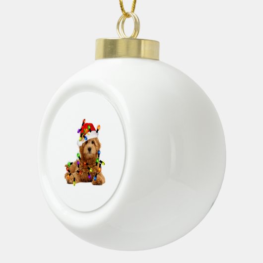 Goldendoodle Santa Dog Keramische Bal Ornament (Rechts)