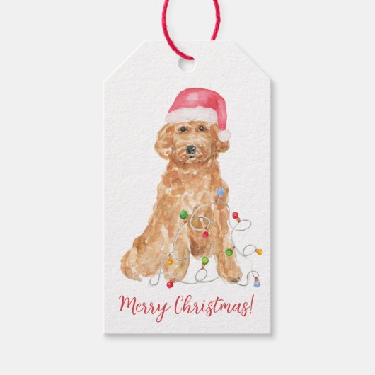 Goldendoodle Santa Gift Label, aangepaste kersthon Cadeaulabel (Voorkant)