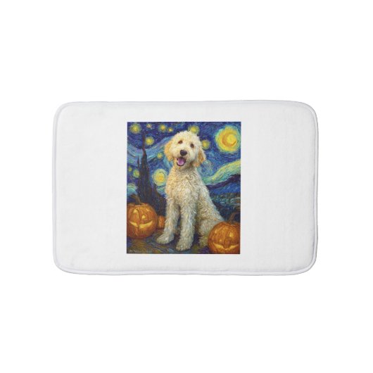 Goldendoodle Schattige Hond Halloween Jack O Lante Badmat (Voorkant)