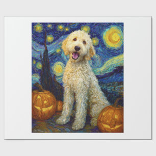 Goldendoodle Schattige Hond Halloween Jack O Lante Cadeaupapier