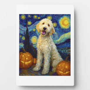 Goldendoodle Schattige Hond Halloween Jack O Lante Fotoplaat