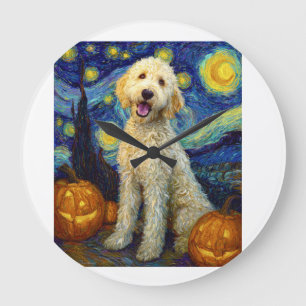 Goldendoodle Schattige Hond Halloween Jack O Lante Grote Klok