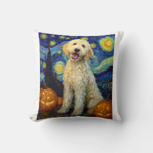 Goldendoodle Schattige Hond Halloween Jack O Lante Kussen