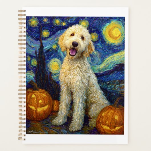 Goldendoodle Schattige Hond Halloween Jack O Lante Planner (Voorkant)