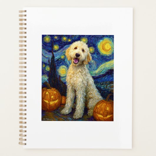 Goldendoodle Schattige Hond Halloween Jack O Lante Planner (Voorkant)