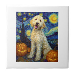 Goldendoodle Schattige Hond Halloween Jack O Lante Tegeltje