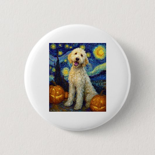 Goldendoodle Schattigee Hond Halloween Jack O Lant Ronde Button 5,7 Cm (Voorkant)