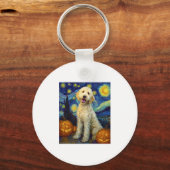 Goldendoodle Schattigee Hond Halloween Jack O Lant Sleutelhanger (Voorkant)