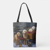 Goldendoodle Sneeuw Slede Kerst Decoratie Tote Bag (Achterkant)