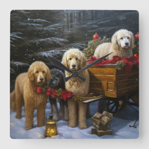 Goldendoodle Sneeuw slee Christmas decoratie Vierkante Klok
