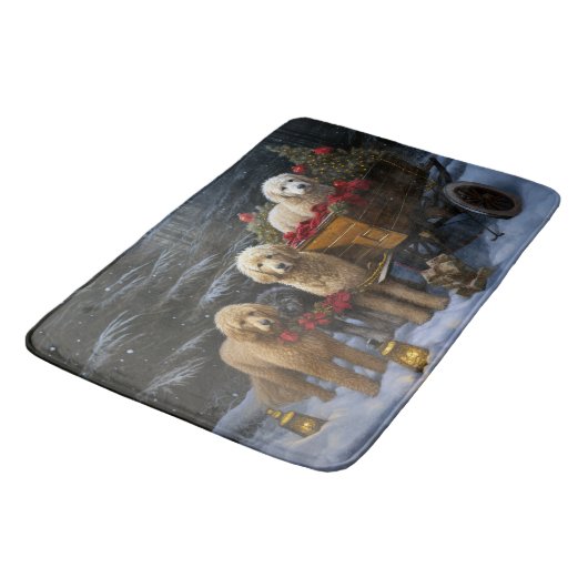 Goldendoodle Snowy Sleigh Kerst Decor Badmat (Gekanteld)