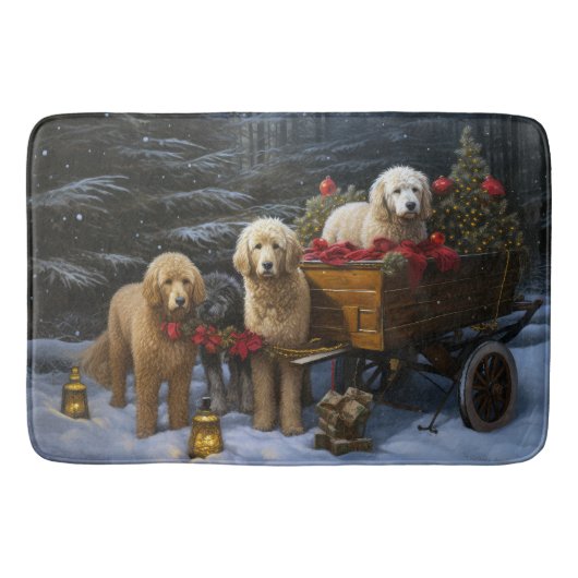 Goldendoodle Snowy Sleigh Kerst Decor Badmat (Voorkant)