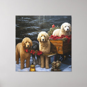 Goldendoodle Snowy Sleigh Kerst Decor Canvas Afdruk