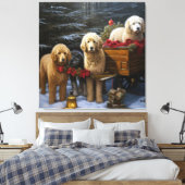 Goldendoodle Snowy Sleigh Kerst Decor Canvas Afdruk (Insitu (Slaapkamer))
