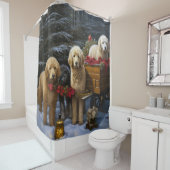 Goldendoodle Snowy Sleigh Kerst Decor Douchegordijn (In situ)