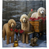 Goldendoodle Snowy Sleigh Kerst Decor Douchegordijn (Voorkant)