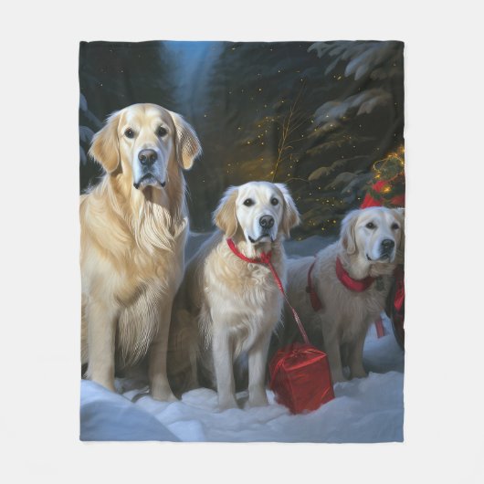 Goldendoodle Snowy Sleigh Kerst Decor Fleece Deken (Voorkant)