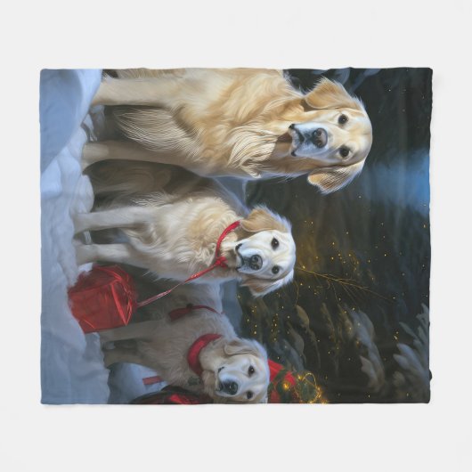 Goldendoodle Snowy Sleigh Kerst Decor Fleece Deken (Voorkant (Horizontaal))