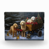 Goldendoodle Snowy Sleigh Kerst Decor Fotoblokken (Voorkant)