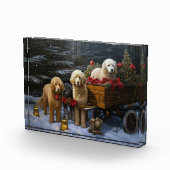 Goldendoodle Snowy Sleigh Kerst Decor Fotoblokken (Rechts)