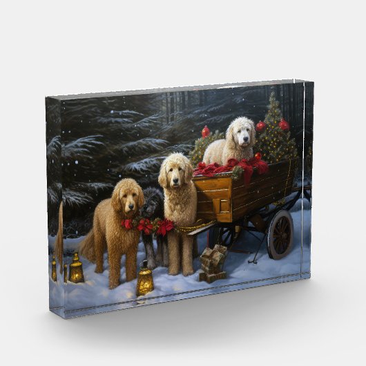 Goldendoodle Snowy Sleigh Kerst Decor Fotoblokken (Links)