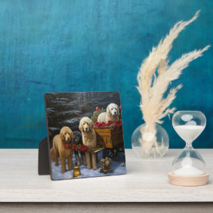 Goldendoodle Snowy Sleigh Kerst Decor Fotoplaat