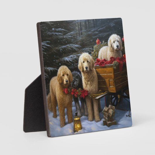 Goldendoodle Snowy Sleigh Kerst Decor Fotoplaat (Voorkant)