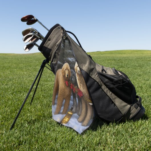 Goldendoodle Snowy Sleigh Kerst Decor Golfhanddoek (Groen)