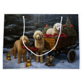 Goldendoodle Snowy Sleigh Kerst Decor Groot Cadeauzakje (Voorkant)