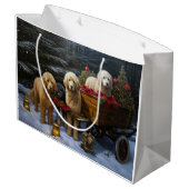 Goldendoodle Snowy Sleigh Kerst Decor Groot Cadeauzakje (Achterkant Gekanteld)