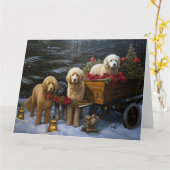 Goldendoodle Snowy Sleigh Kerst Decor Kaart (Gele Bloem)