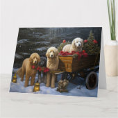 Goldendoodle Snowy Sleigh Kerst Decor Kaart (Voorkant)