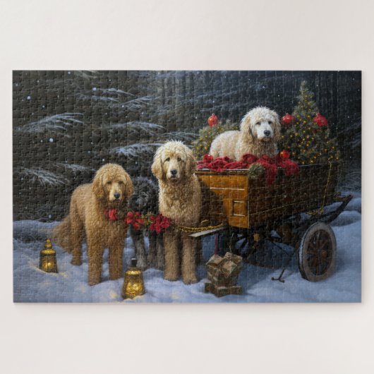 Goldendoodle Snowy Sleigh Kerst Decor Legpuzzel (Horizontaal)