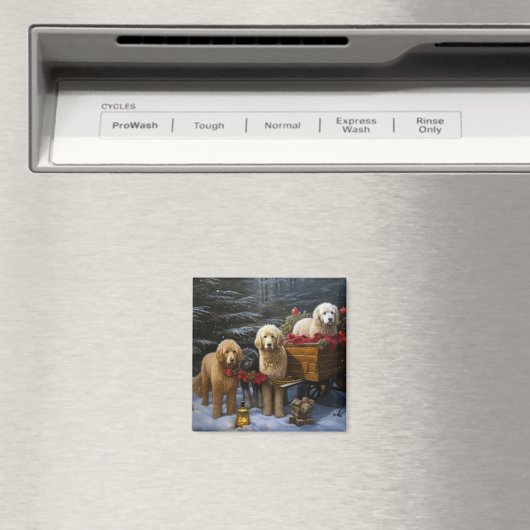 Goldendoodle Snowy Sleigh Kerst Decor Magneet (Insitu (Vaatwasser))